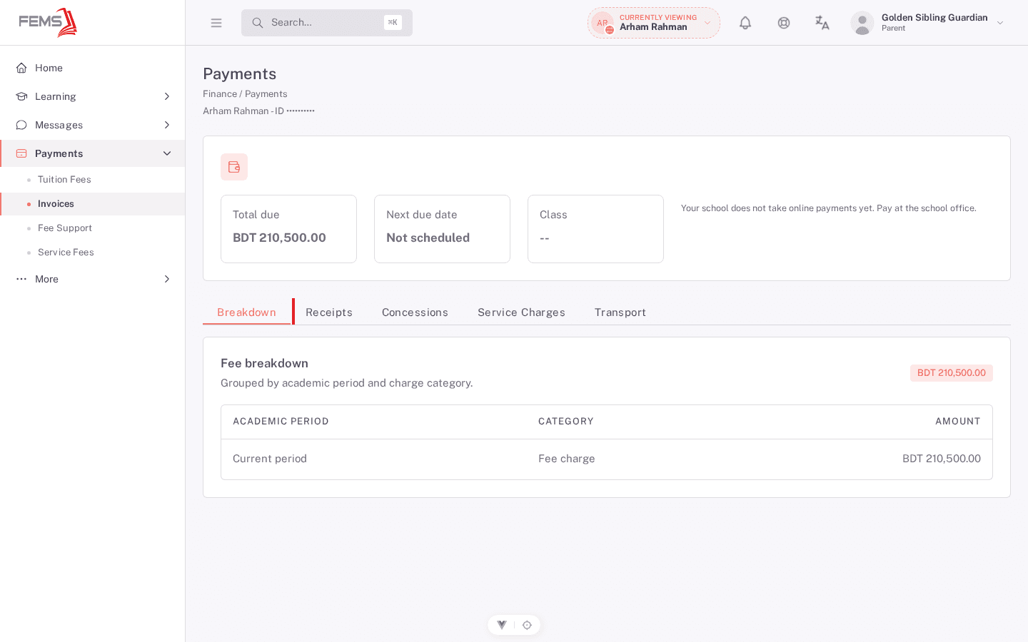 Payments overview with balance and payment guidance