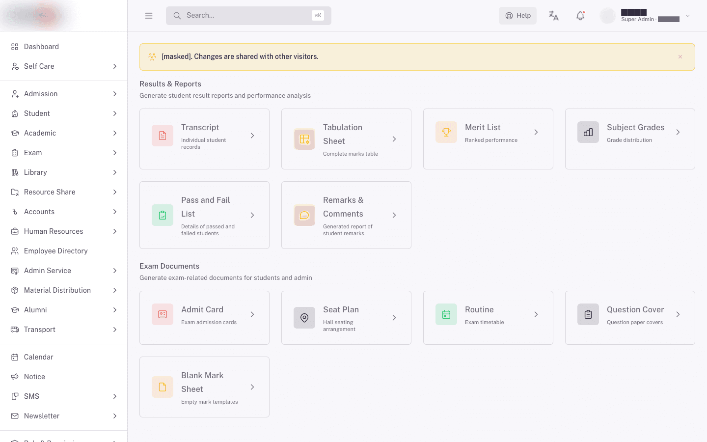 The Results and Reports section of the Reports and Exam Docs page
