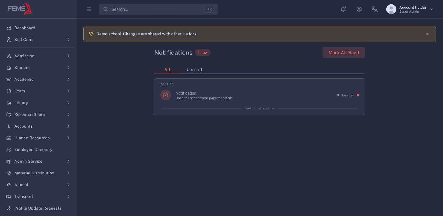 Notification inbox with the account identity masked