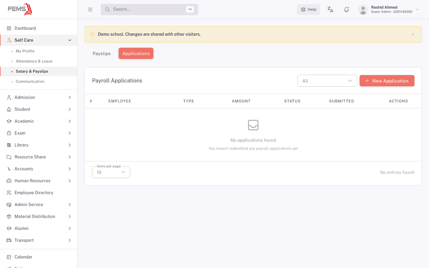 New payroll application form with the live Application Summary panel