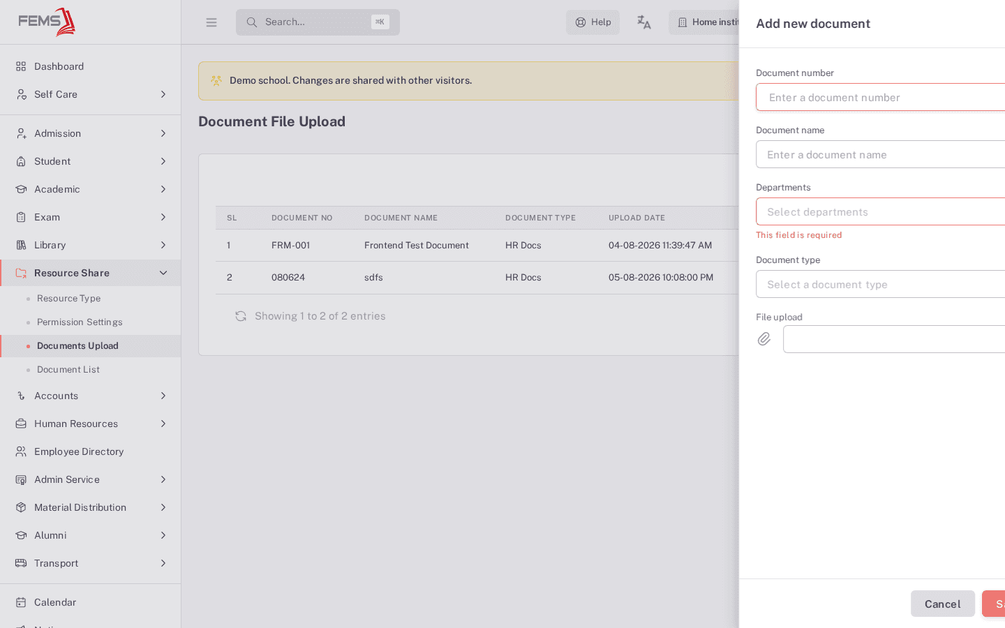 The Add new document dialog, empty